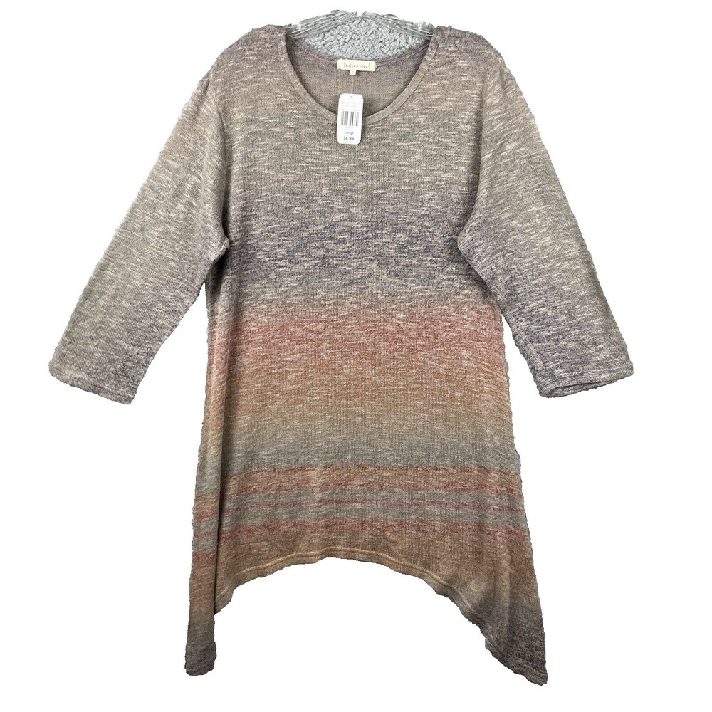 Indigo Soul Ombré Long Sweater Womens L Lightweight Knit Boho Rainbow Hippie NWT